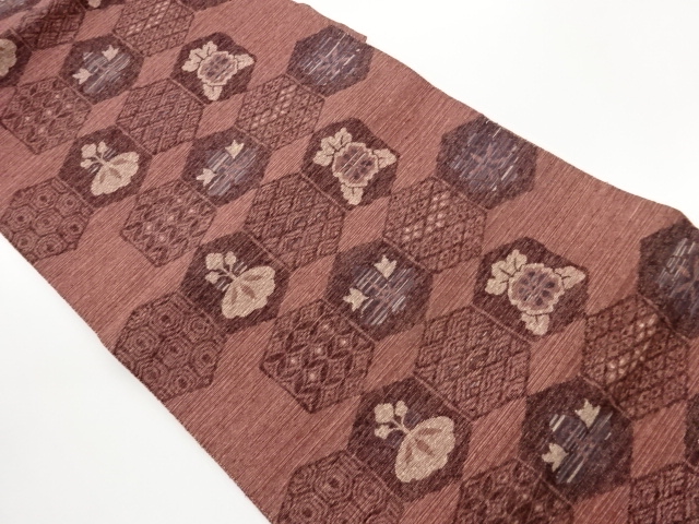 JAPANESE KIMONO / TSUMUGI TORTOISESHELL / CLASSICAL / ABSTRACT FLORAL 